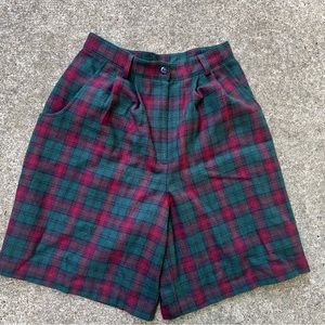 Vintage Savannah Plaid Wool Blend High Rise Shorts
